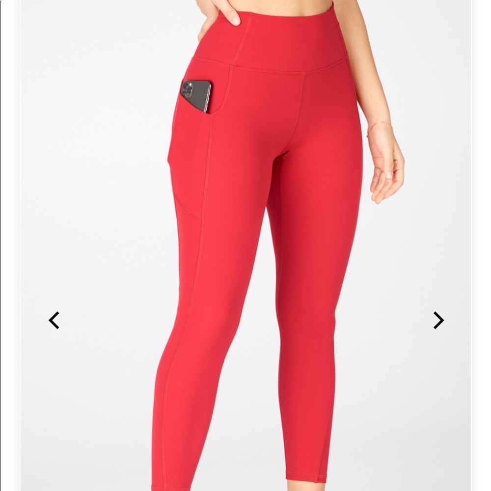 Fabletics Pureluxe Oasis Red Leggings Pockets Sz S